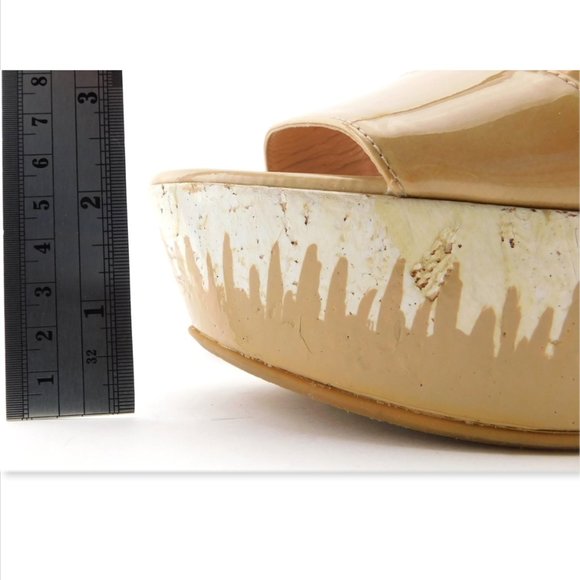 STUART WEITZMAN Beige Nude Patent Leather Cork Wedge Heel Sling Sandals 7.5 - Picture 8 of 8